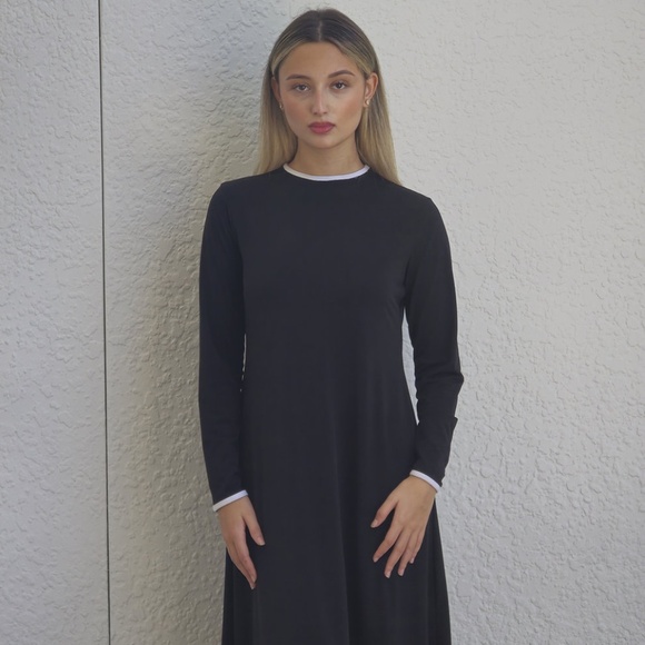 DEVORAH'S SECRET Modest Midi Dress Black With White Trim Regular&Plus Sizes - Picture 3 of 6